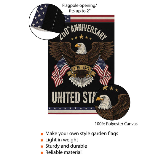 250 Years America Flag, United States 1776–2026 Banner, Bald Eagle Patriotic Yard Flag