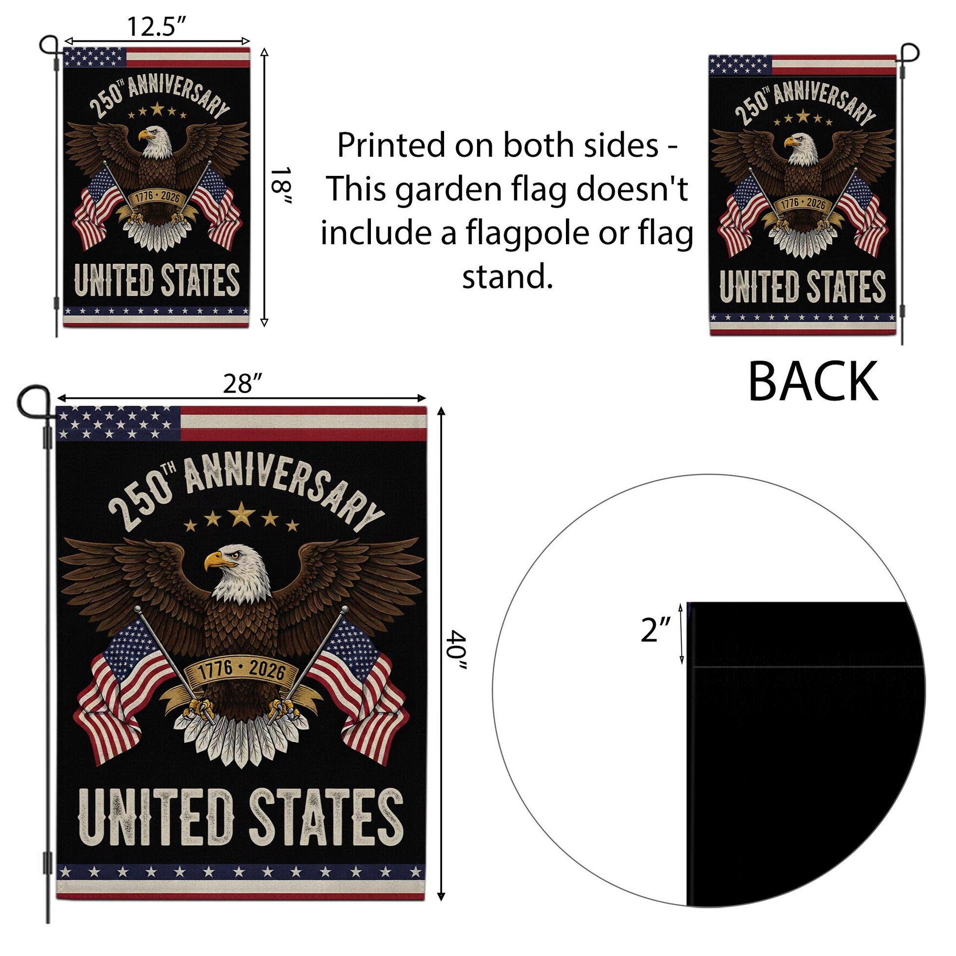 250 Years America Flag, United States 1776–2026 Banner, Bald Eagle Patriotic Yard Flag