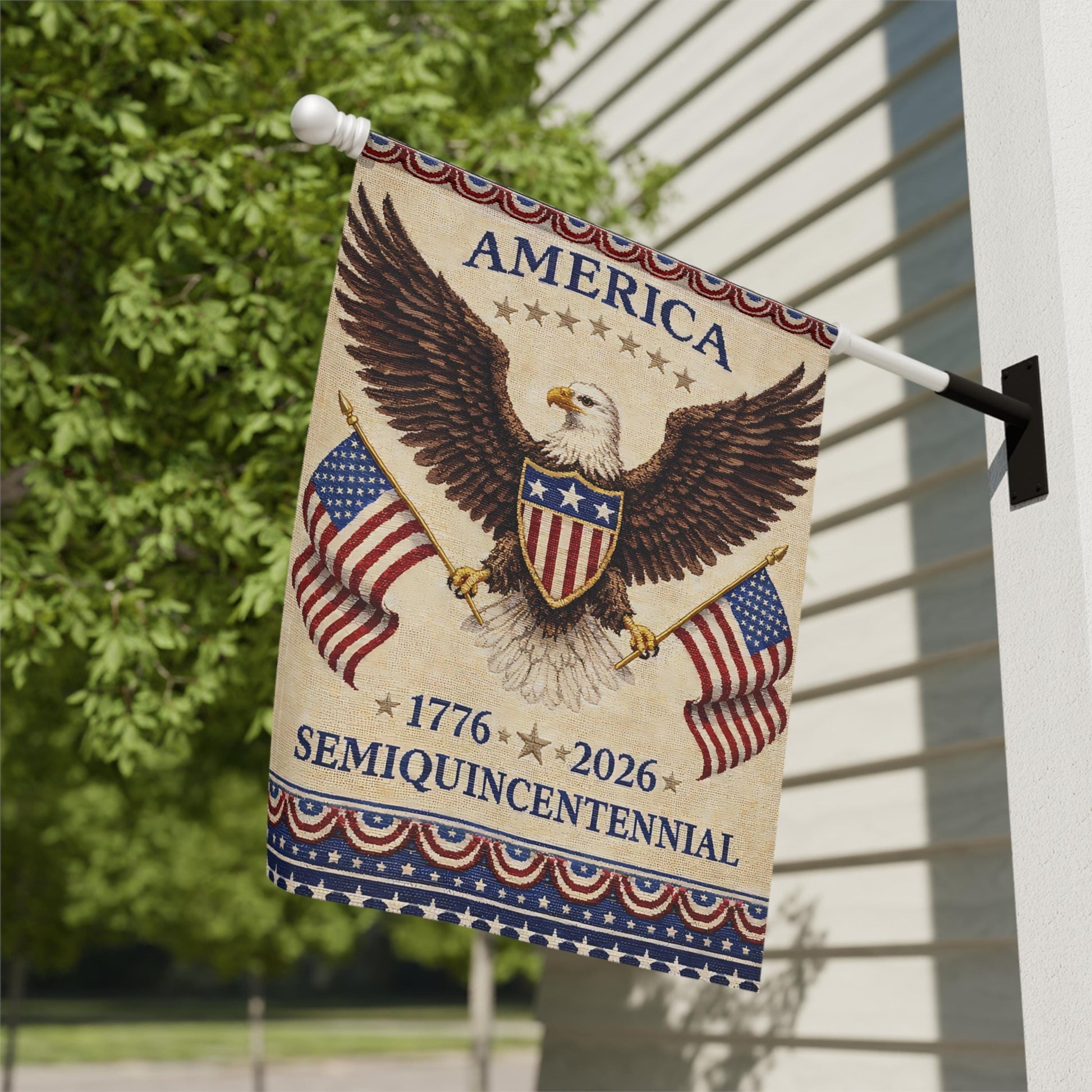 Happy Birthday America 250th Semiquincentennial Garden Flag, Patriotic Yard Flag Decor 250 Years House Banner, USA Porch Decoration
