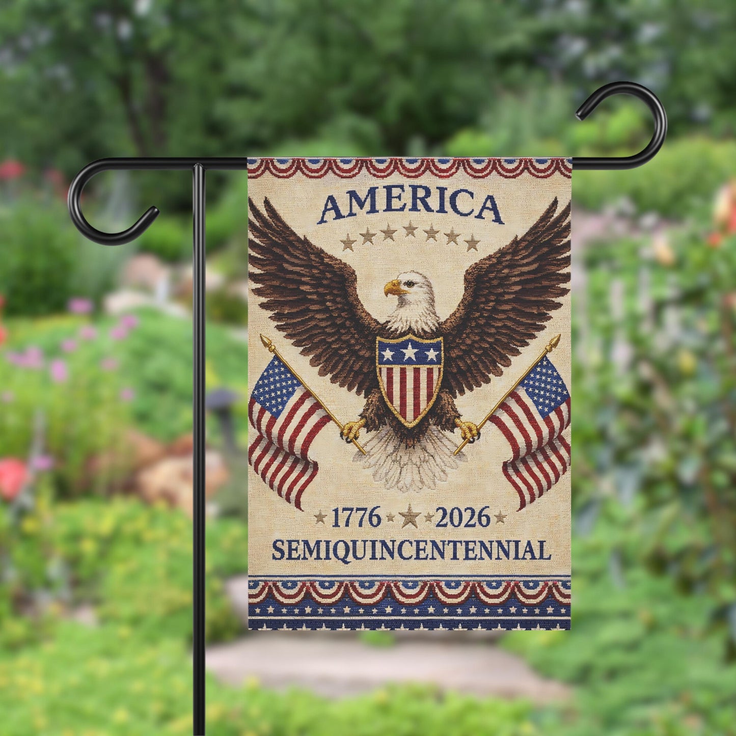 Happy Birthday America 250th Semiquincentennial Garden Flag, Patriotic Yard Flag Decor 250 Years House Banner, USA Porch Decoration