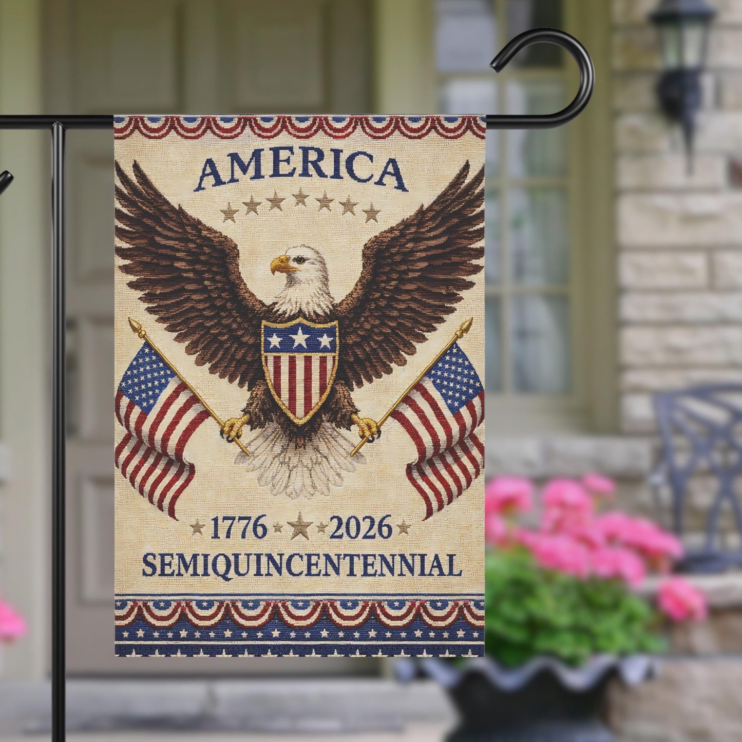 Happy Birthday America 250th Semiquincentennial Garden Flag, Patriotic Yard Flag Decor 250 Years House Banner, USA Porch Decoration