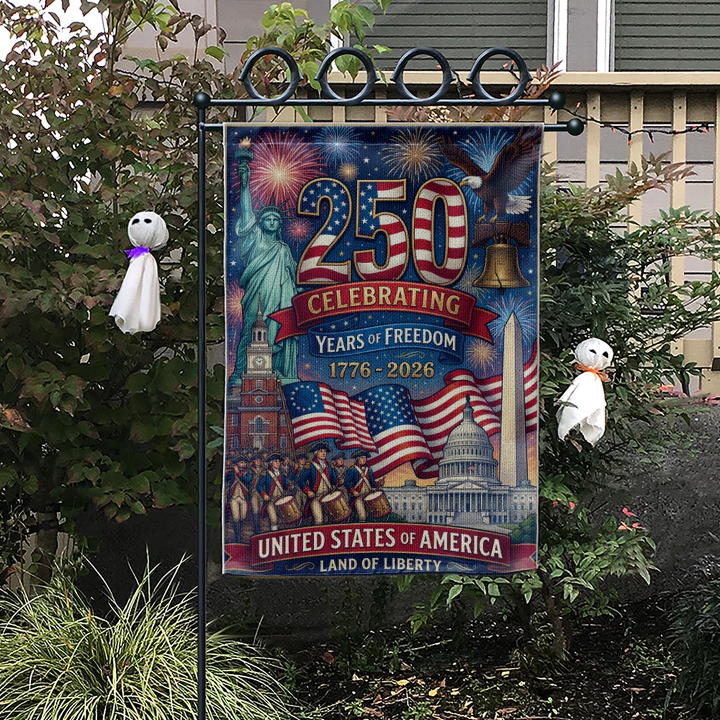 America 250 Garden Flag: 1776-2026 Patriotic Anniversary Outdoor Semiquincentennial Yard Decor