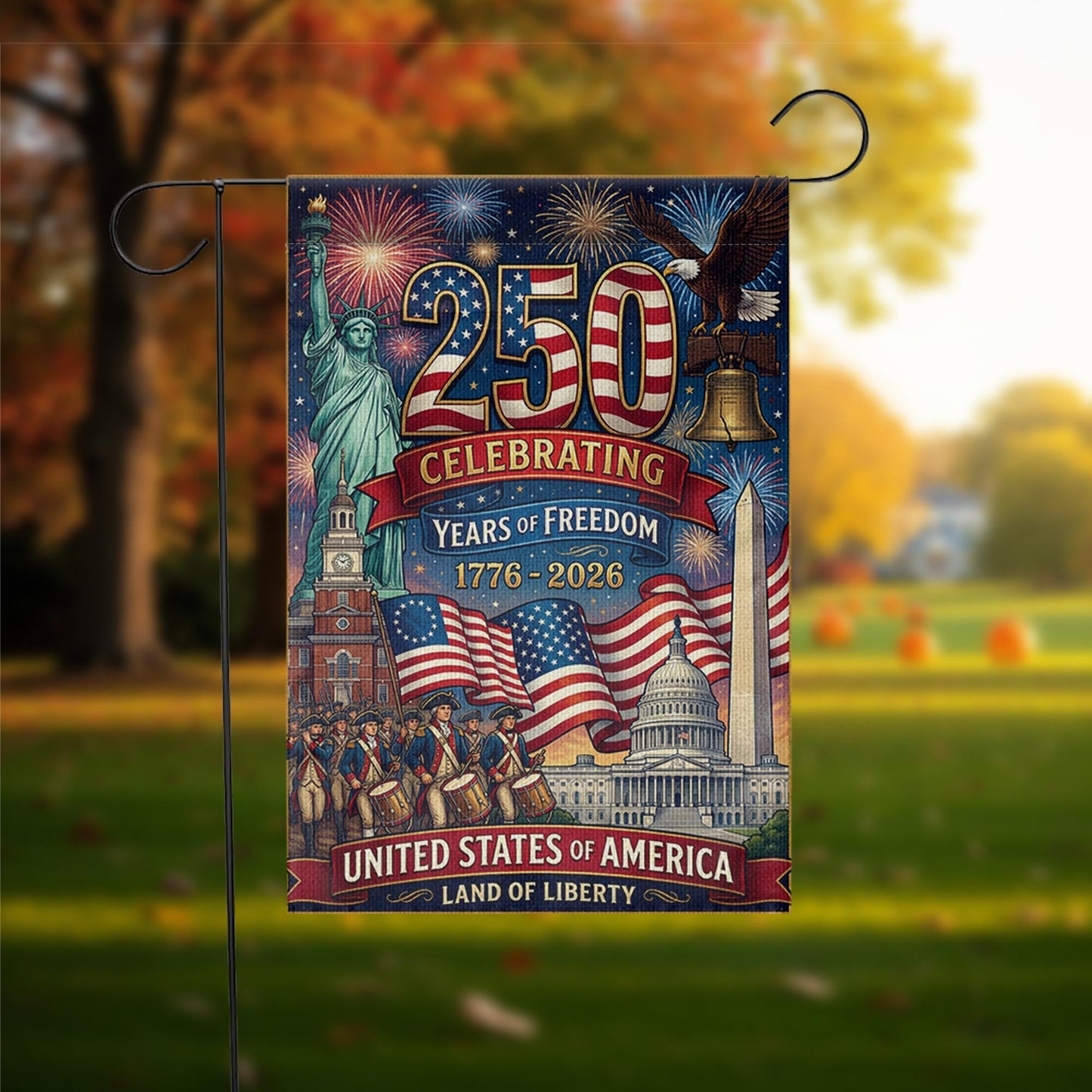 America 250 Garden Flag: 1776-2026 Patriotic Anniversary Outdoor Semiquincentennial Yard Decor