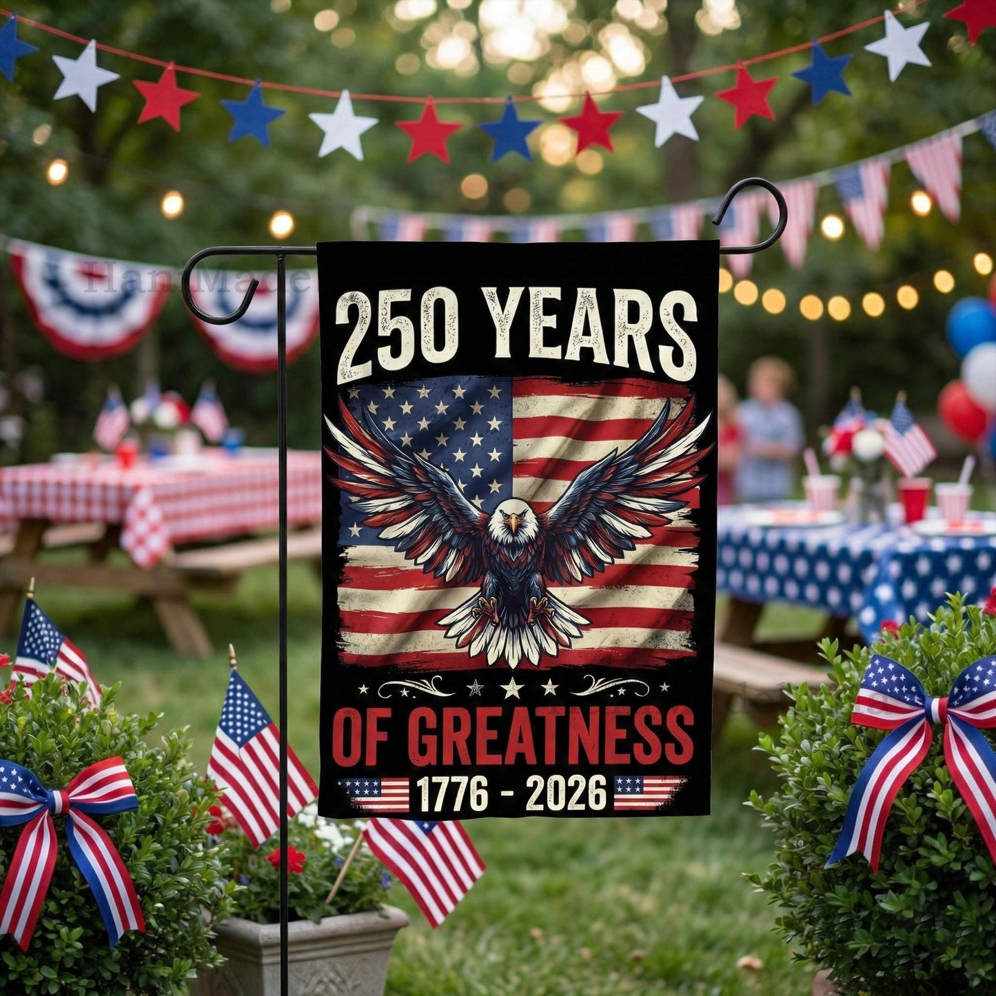 250th Anniversary USA Garden Flag, Patriotic Eagle Banner