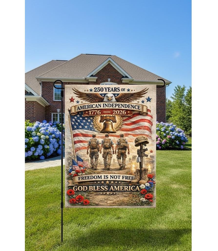 Freedom is Not Free Patriotic Garden Flag, America 250th Anniversary Yard Decor, God Bless America Military Heroes Banner, 1776-2026