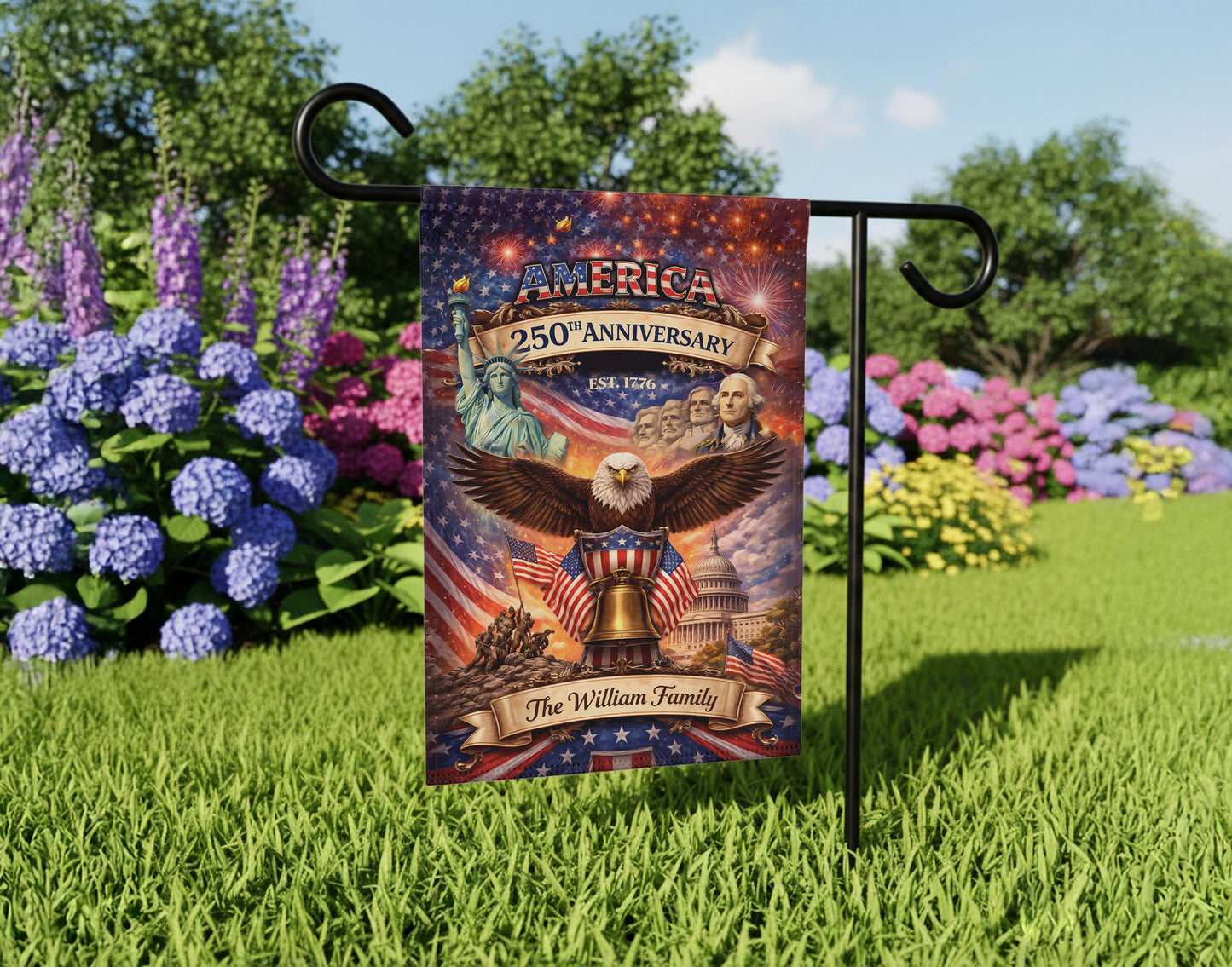 Personalized America 250th Anniversary Garden Flag, Custom Family Name Patriotic Yard Decor, 1776–2026 USA Gift