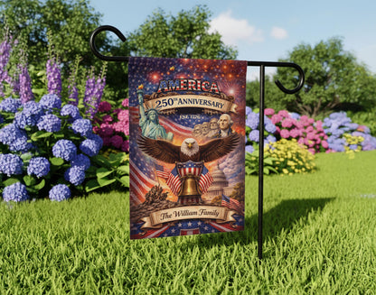 Personalized America 250th Anniversary Garden Flag, Custom Family Name Patriotic Yard Decor, 1776–2026 USA Gift
