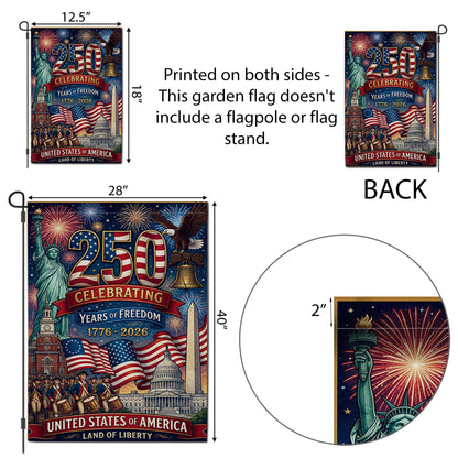 America 250 Garden Flag: 1776-2026 Patriotic Anniversary Outdoor Semiquincentennial Yard Decor