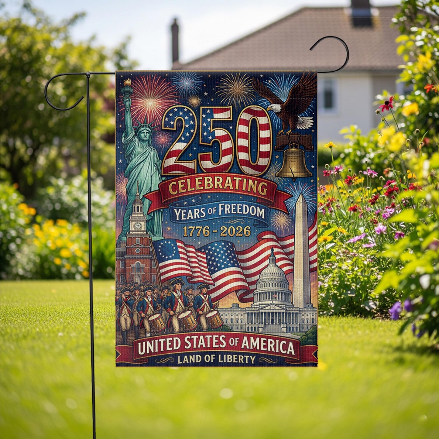 America 250 Garden Flag: 1776-2026 Patriotic Anniversary Outdoor Semiquincentennial Yard Decor