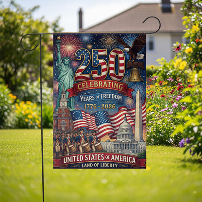 America 250 Garden Flag: 1776-2026 Patriotic Anniversary Outdoor Semiquincentennial Yard Decor