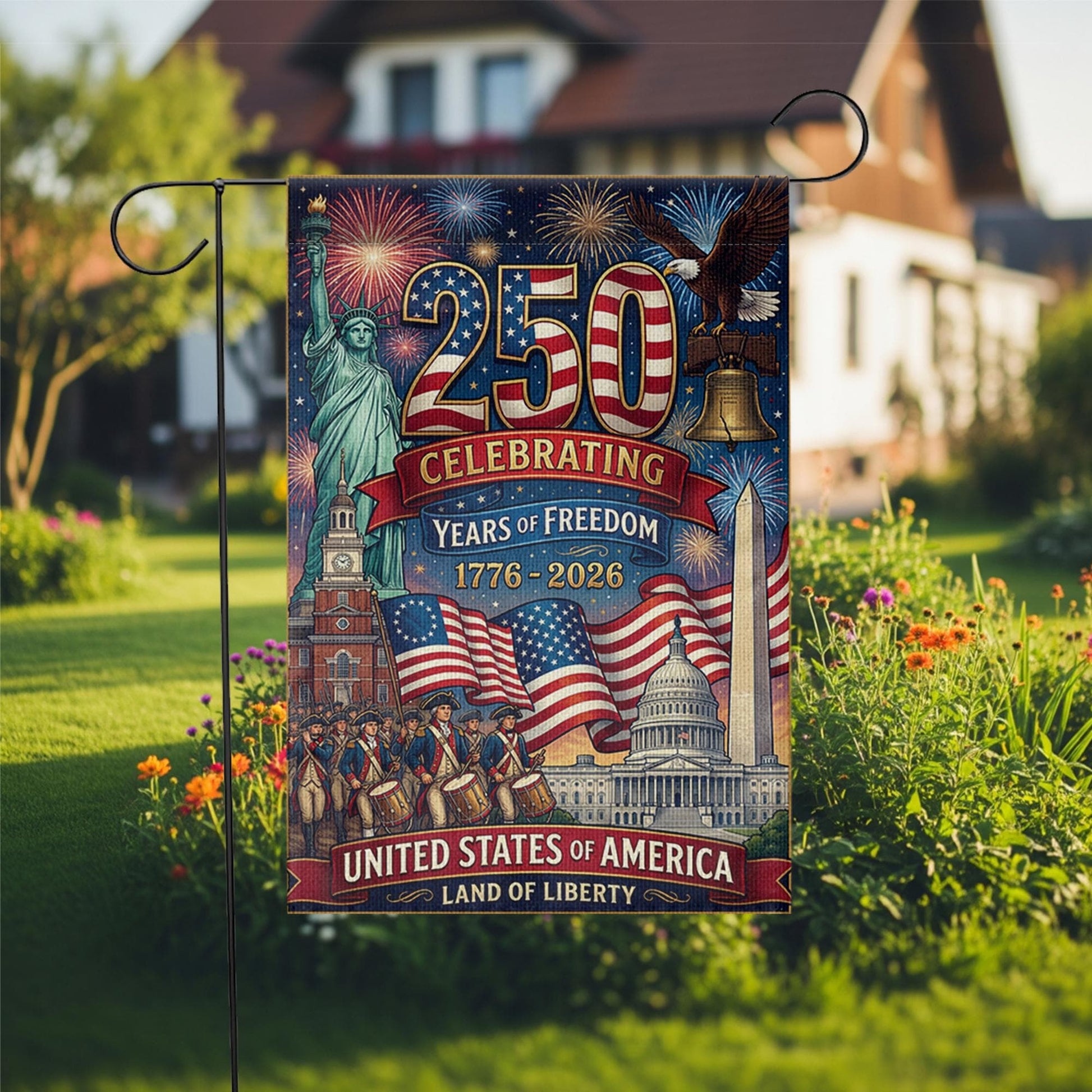 America 250 Garden Flag: 1776-2026 Patriotic Anniversary Outdoor Semiquincentennial Yard Decor