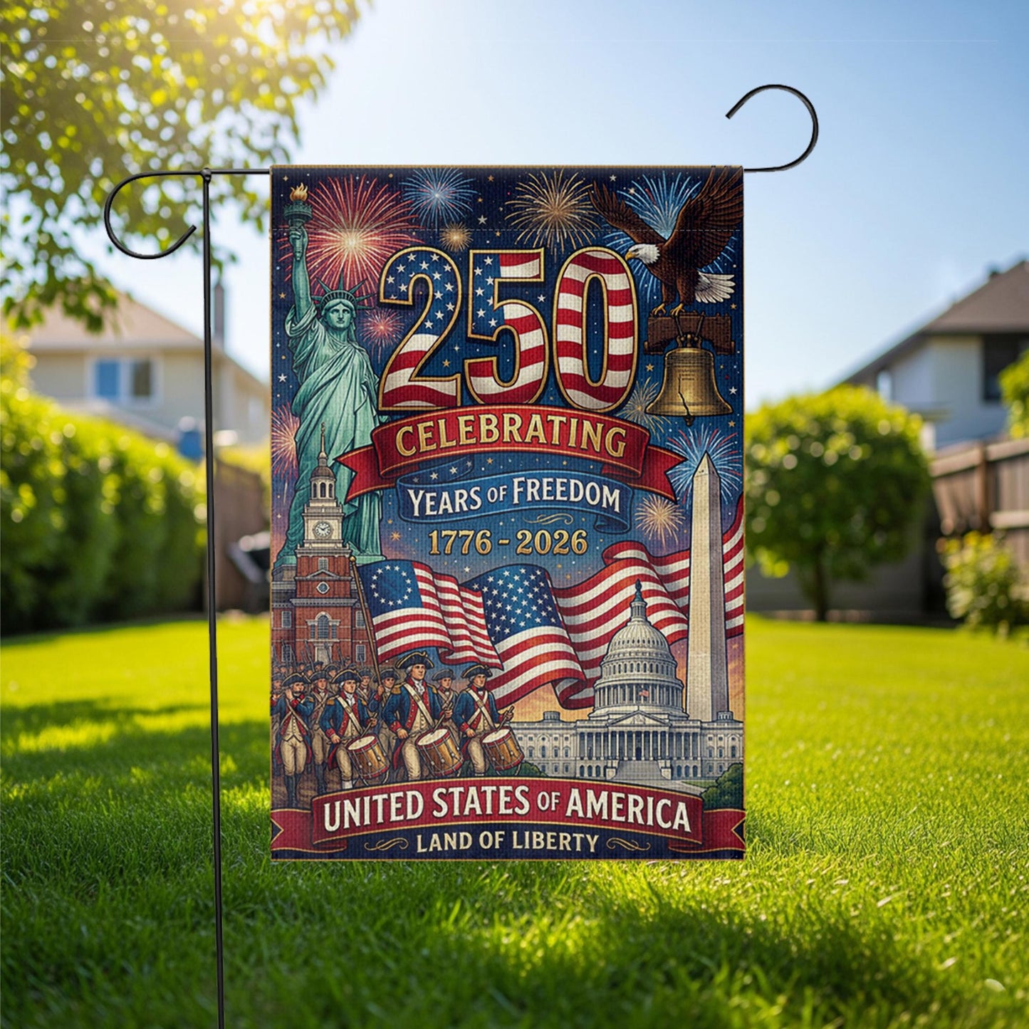 America 250 Garden Flag: 1776-2026 Patriotic Anniversary Outdoor Semiquincentennial Yard Decor
