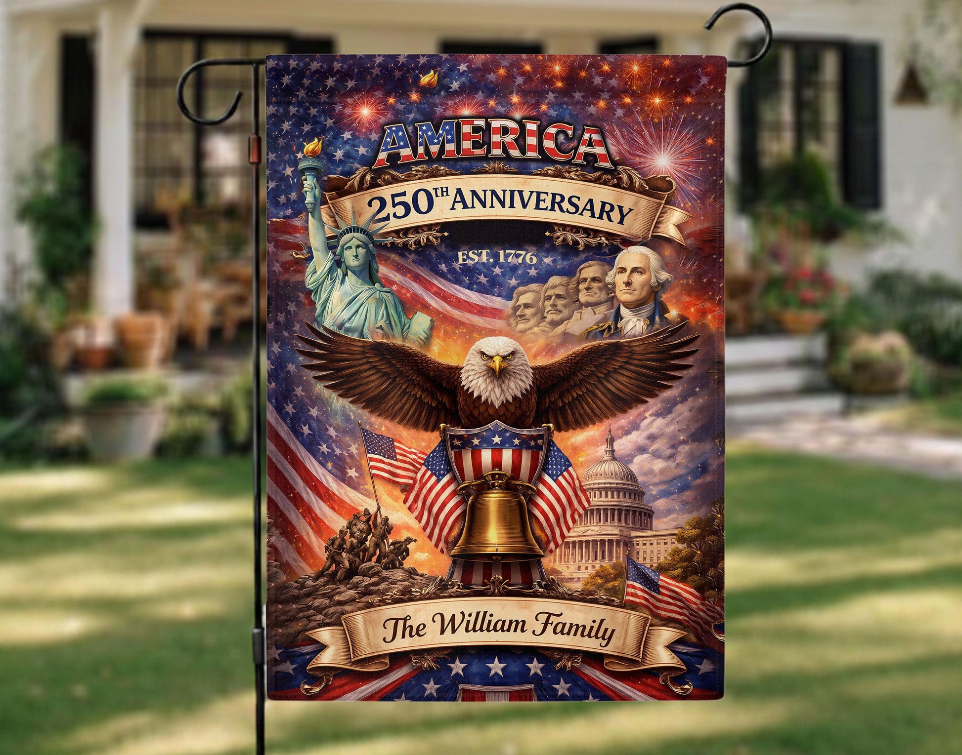 Personalized America 250th Anniversary Garden Flag, Custom Family Name Patriotic Yard Decor, 1776–2026 USA Gift