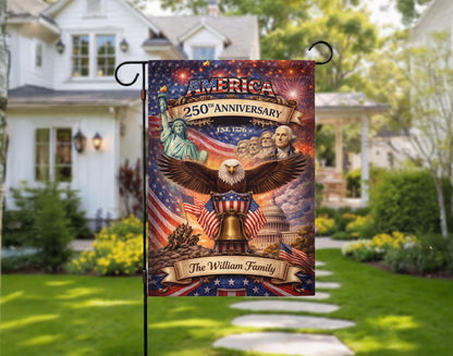 Personalized America 250th Anniversary Garden Flag, Custom Family Name Patriotic Yard Decor, 1776–2026 USA Gift