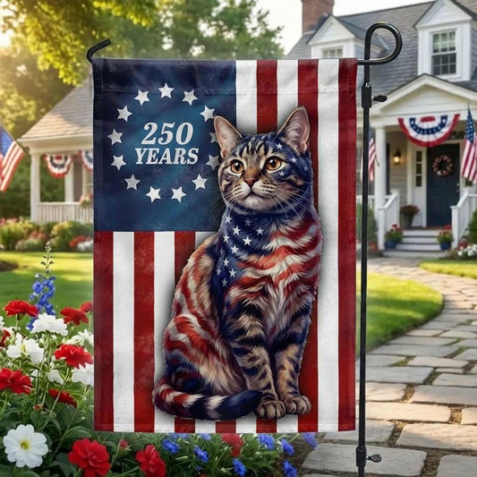Patriotic Cat Garden Flag, 250 Years Betsy Ross American Decor