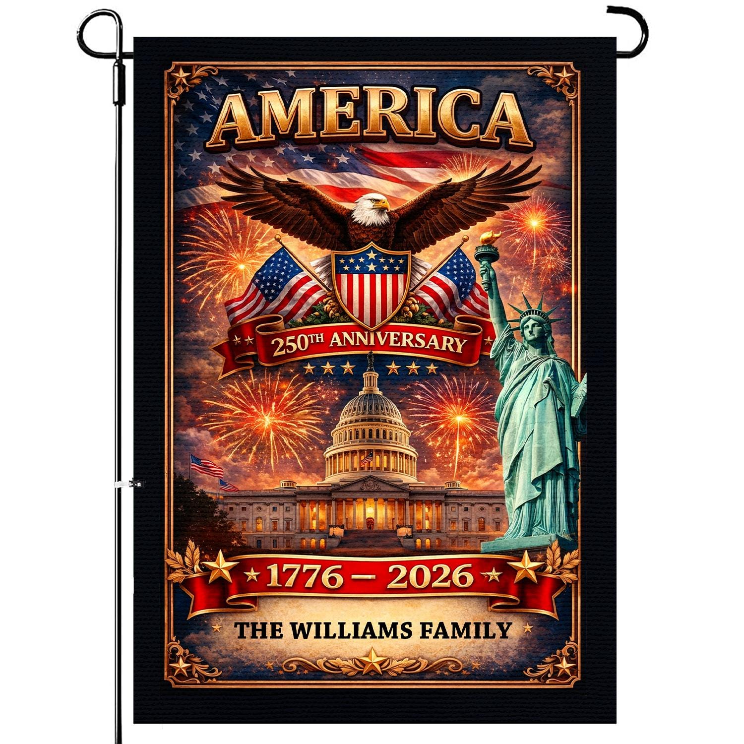 Personalized America 250th Anniversary Garden Flag , Custom Family Name Patriotic Flag, USA Independence Day Yard Decor