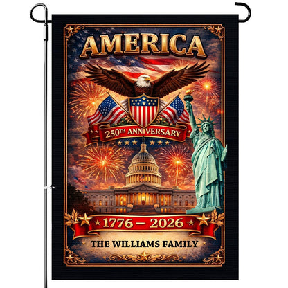 Personalized America 250th Anniversary Garden Flag , Custom Family Name Patriotic Flag, USA Independence Day Yard Decor