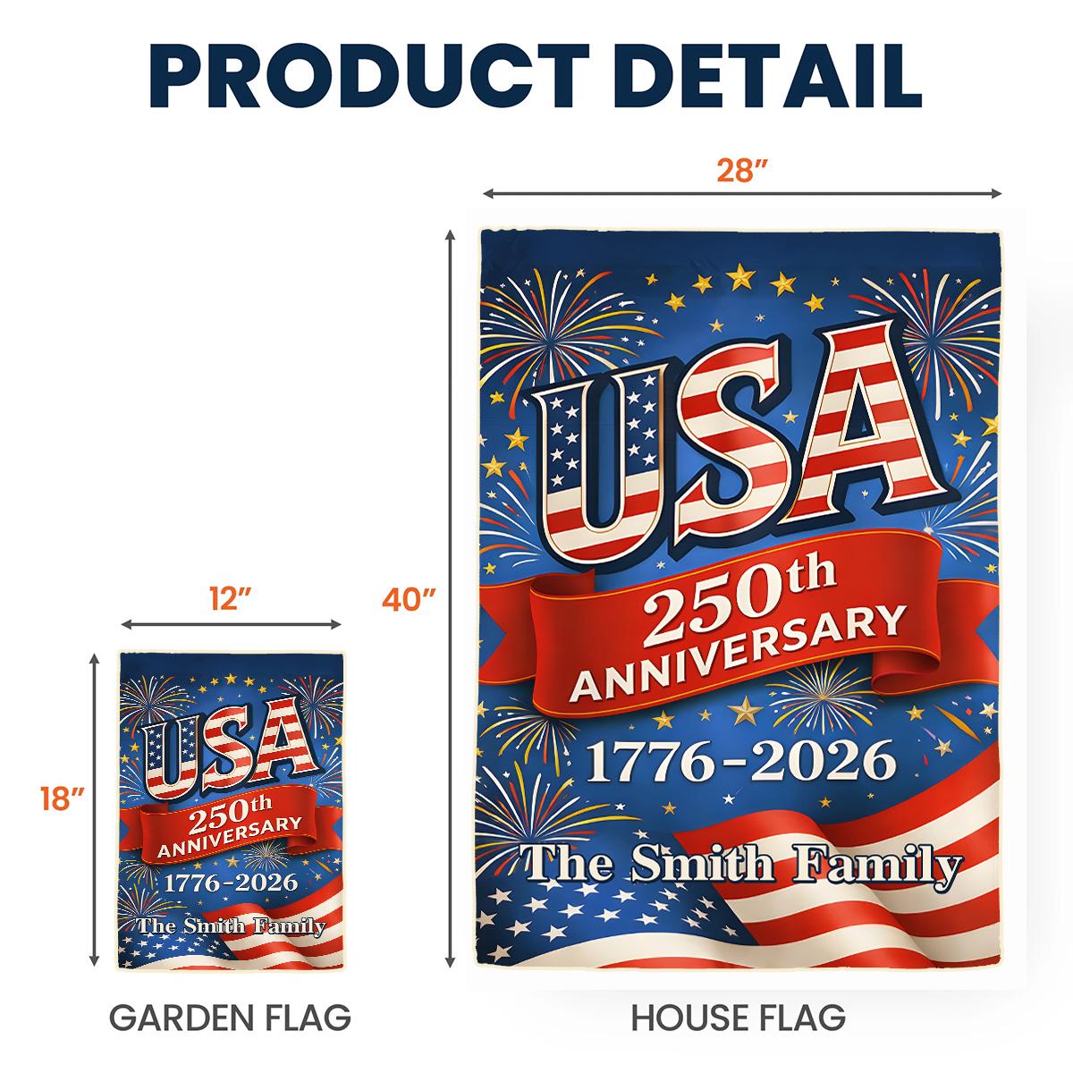 USA 250th Anniversary Garden Flag, Custom 1776-2026 Patriotic Outdoor Decor, American Semiquincentennial Yard Banner, Fireworks Flag Design
