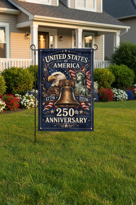USA 250th Anniversary Garden Flag, 1776-2026 Patriotic Outdoor Decor, American Semiquincentennial Yard Banner, Fireworks & Flag Design