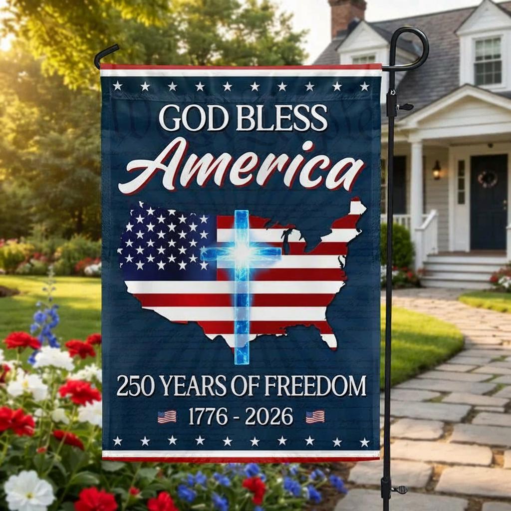 God Bless America Map Garden Flag, 250 Years Semiquincentennial Christian Flag Decor, American Pride