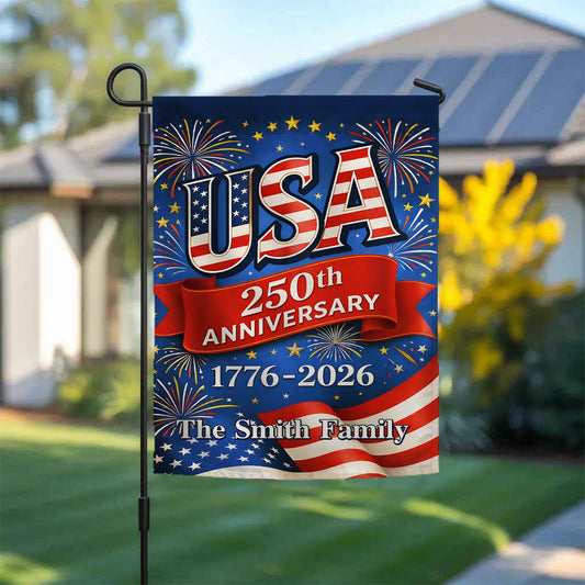 USA 250th Anniversary Garden Flag, Custom 1776-2026 Patriotic Outdoor Decor, American Semiquincentennial Yard Banner, Fireworks Flag Design