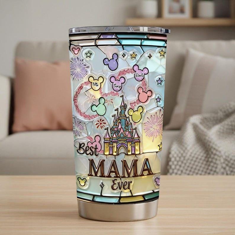 Best Mama Ever Inspired Tumbler 2D Flat, Personalized Mom Gift, Magical Castle Travel Cup for Mother’s Day